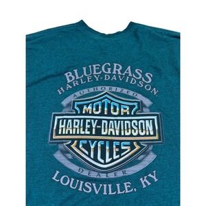 Harley-Davidson Bluegrass Louisville KY V-Neck Graphic Tee Heather Teal Mens L
